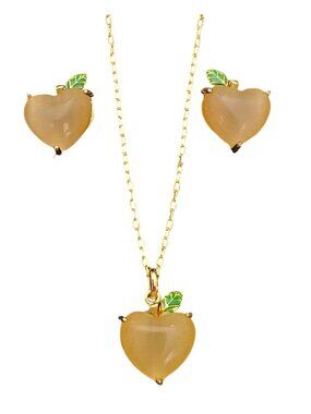 Kate Spade Heart Peach Post Earrings Matching Chain Pendant Necklace Set J650